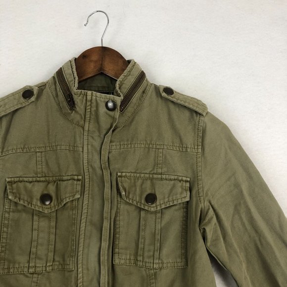 Trouve Women's Size X-Small Green Full Zip Long Sleeve Cotton Utility Jacket - Picture 3 of 13